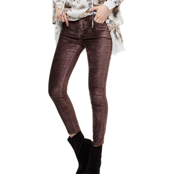 Free People brown velvet skinny high waisted pants - Picture 3 of 14